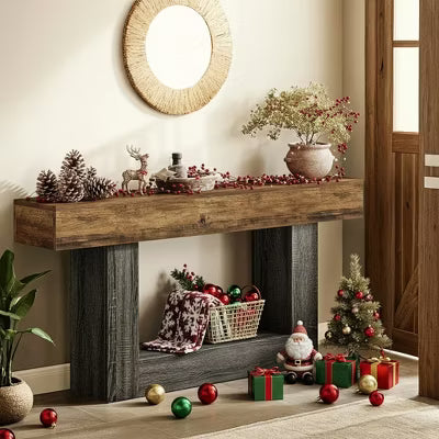 Resenkos Entryway Table, Console Sofa Table,63" Wood Console Table, Farmhouse 2-Tier Sofa Table Entryway Table,Rustic