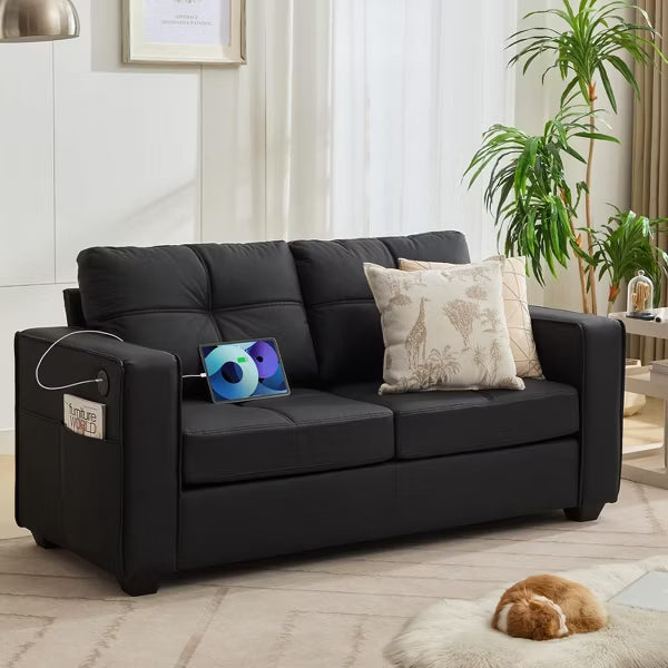 TYBOATLE 88" Faux Leather L-Shaped Sectional Sofa, Comfy Modular Couch with Chaise & USB, Convertible Sofa for Living Room, Bedroom, or Small Spaces