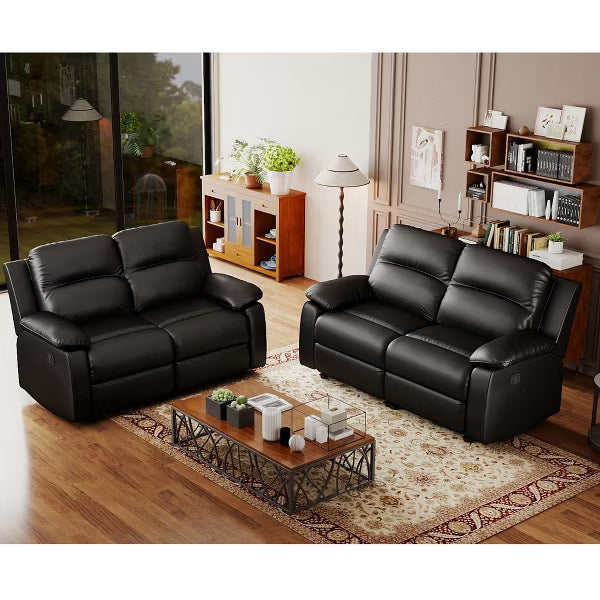 KERDOM 2-Seater Manual Recliner Loveseat, PU Leather Reclining Sofa, Double Reclining Couch for Living Room，Black