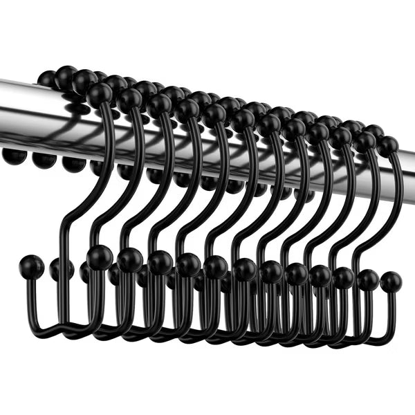 Shower Curtain Hooks Rings, Premium Stainless Steel Rustproof Double Glide Shower Hooks for Bathroom Shower Rods Curtains,Set of 12, Black