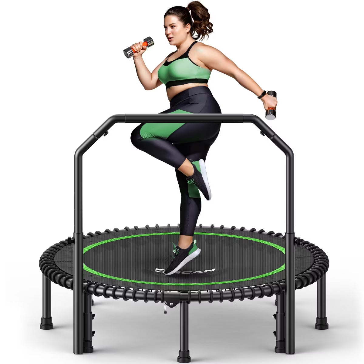 BCAN 550LBS Mini Rebounder Trampoline for Adults with Bar, Indoor/Outdoor Fitness Trampoline with Bungees, Whole-Body Workout & Relaxation at Home