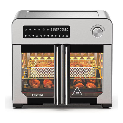 OSTBA 24QT French Door Air Fryer Toaster Oven Combo, 10-in-1 Convection Oven, 30% Faster Cooking, 90% Less Oil, 7 Accessories, Stainless Steel