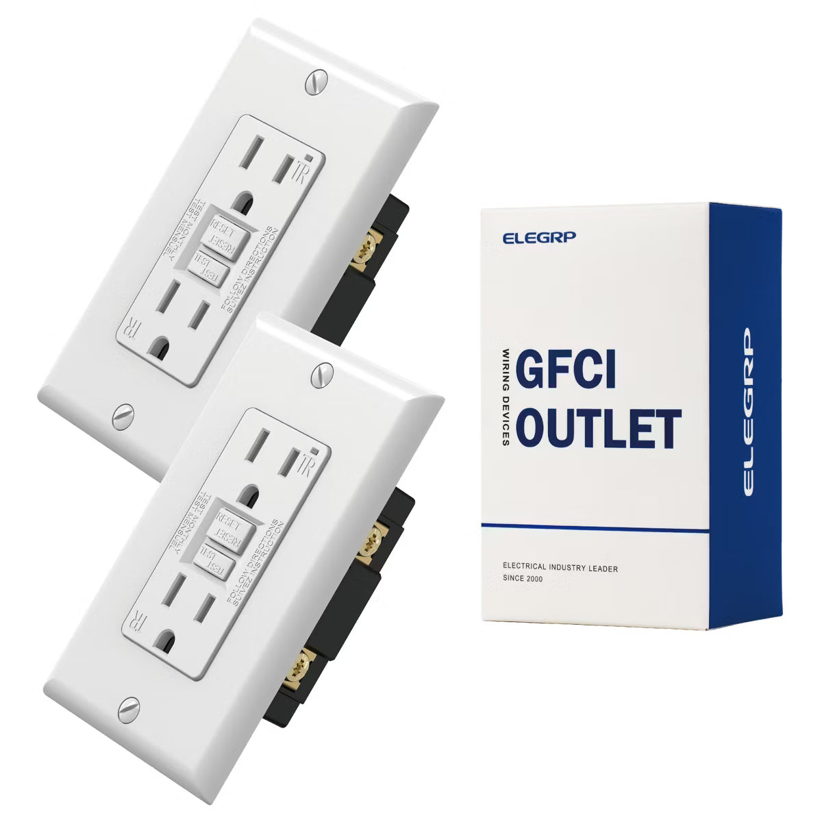 ELEGRP GFCI Outlet,15A Self-Test GFCI Electrical Outlet, Tamper Resistant Receptacle with Wall Plate, UL Listed, White 2PC