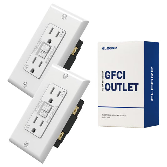 ELEGRP GFCI Outlet,15A Self-Test GFCI Electrical Outlet, Tamper Resistant Receptacle with Wall Plate, UL Listed, White 2PC