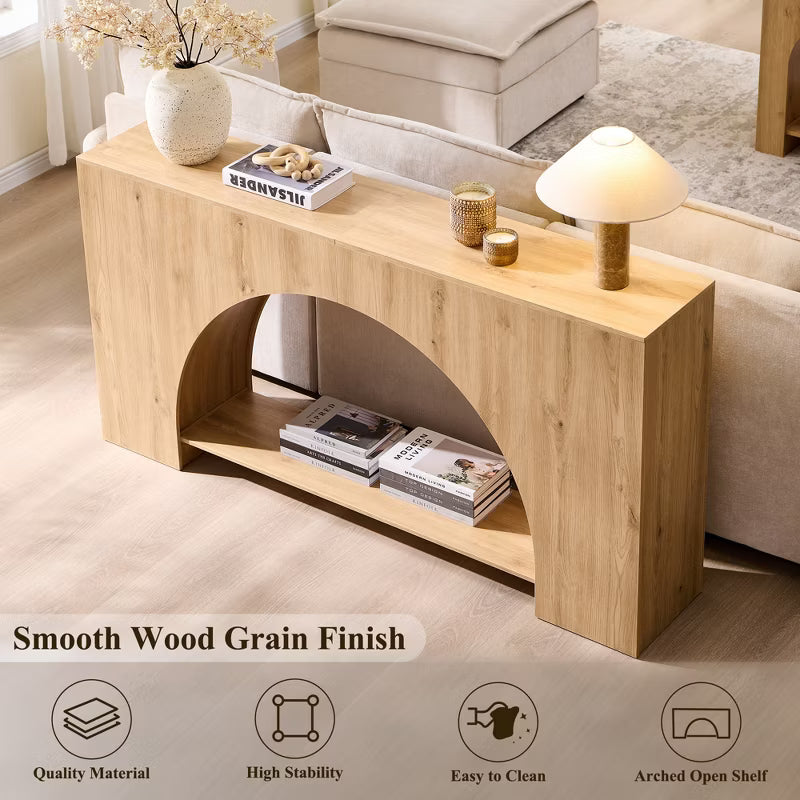 Console Table with Arched Open Shelf, 63" Modern Console Table with Storage, Narrow Console Table for Entryway Living Room