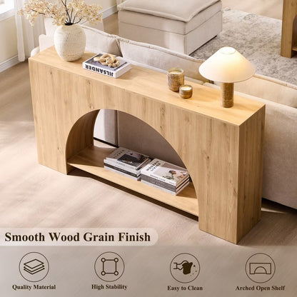 Console Table with Arched Open Shelf, 63" Modern Console Table with Storage, Narrow Console Table for Entryway Living Room
