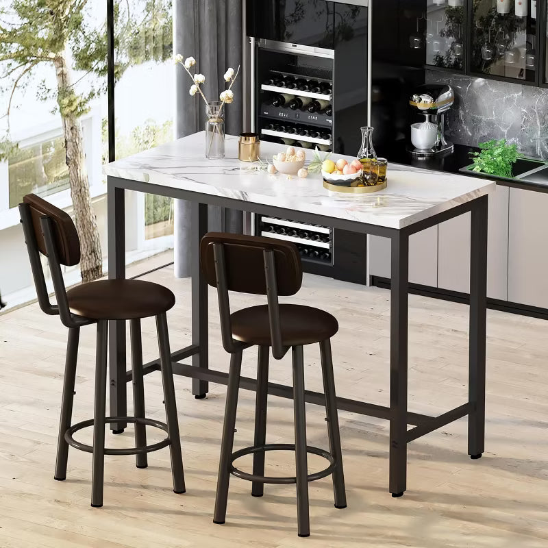 Modern Rectangle Dining Room Table Set for 2, Kitchen Bar Table Set With MDF Tabletop & 2 PU Leather Chairs for Small Space, Living Room, Apartment