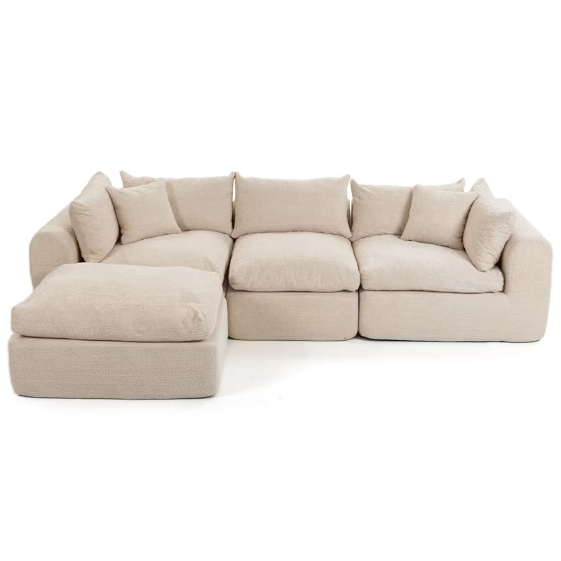 Bosmiller 113'' Modular Sectional Sofa Couches Boneless Convertible L-Shape Cloud Velvet Couch with Ottoman, No Assembly