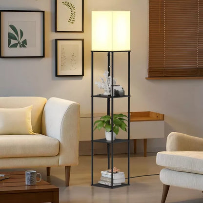 Napei 62-in Shelf Floor Lamp with Fabric Shade