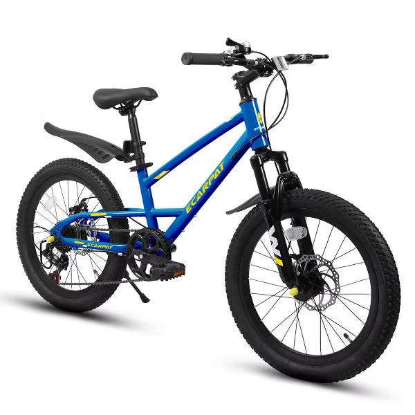 AENKYO 20-Inch Kids Mountain Bike for Boys & Girls, 7-Speed Shimano Children Mountain Bike with Fenders Easy Assembly - Blue Youth Bicycle