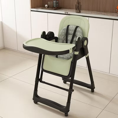 ELJGET 2-in-1 High Chair & Rocker, Adjustable Baby Chair with 5-Point Harness, Removable Tray & Silent Wheels for Infants 6M-3Y (Dark Green)