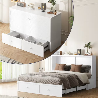 Mjkone Modern Queen Size Murphy Bed with USB ports,2 Drawers，with 4.72''Mattress