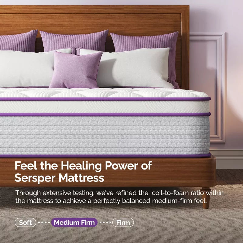 Sersper 12 inch Memory Foam Spring Hybrid Mattress - Compatible with Platform Bed, Box Spring, or Slat Base