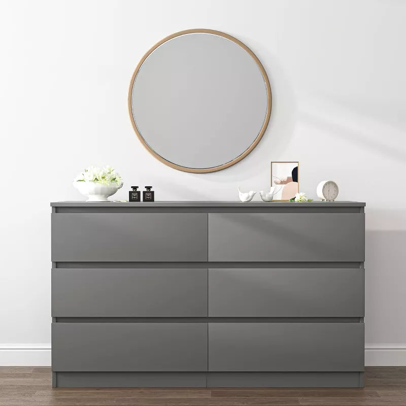 CIPACHO Modern Grey 6 Drawer Double Dresser Roomy Storage Chest Ideal for Bedroom Closet Living Room to Organize Clutter and Enhance Home Elegance