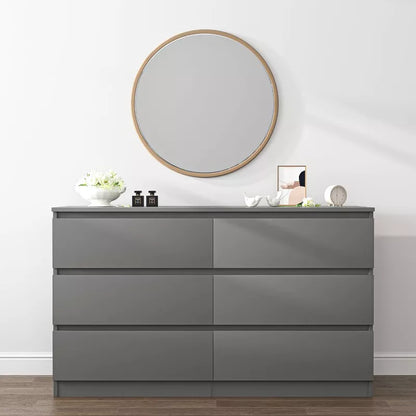 CIPACHO Modern Grey 6 Drawer Double Dresser Roomy Storage Chest Ideal for Bedroom Closet Living Room to Organize Clutter and Enhance Home Elegance