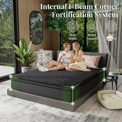 12" & 10" Medium Firm Pillow Top Cooling Gel Hybrid Mattress With Certipur-us Certified Foam