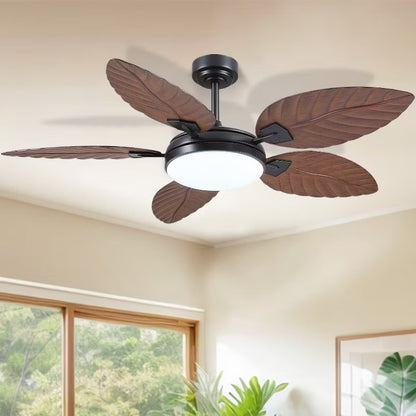 52 and 62 Inch Tropical Waterproof Ceiling Fan Light,Palm Leaf Blades,Farmhouse Ceiling Fan,for Patio,Bedroom,Living Room