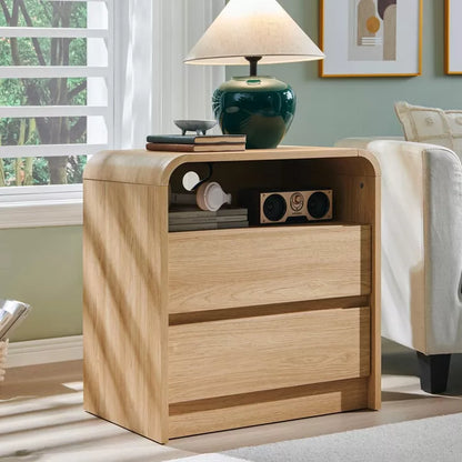 SinCiDo 25" Tall Modern Nightstand, Wood Bedside Table w/Charging Station & 2 Drawers, Mid Century End Table for Bedroom, Living Room