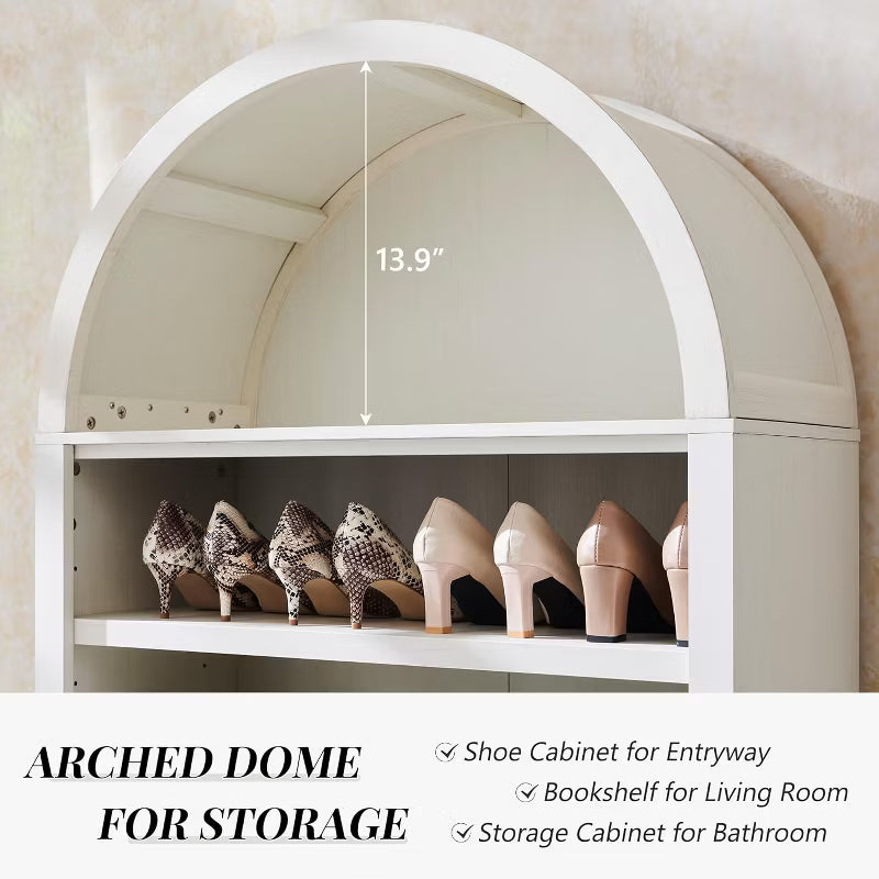 SinCiDo Arched Bookshelf, Modern Farmhouse Bookshelf Storage Cabinet w/Adjustable Shelves, Wood Bookshelf w/Open Display Shelf for Home Office
