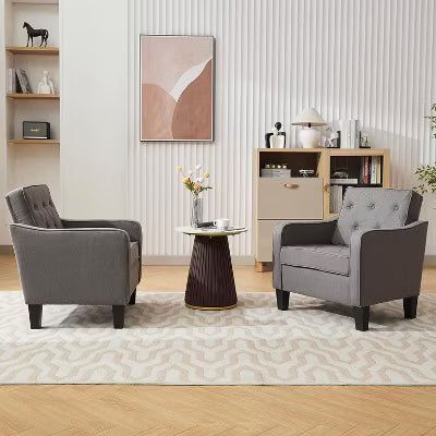 TYBOATLE Living Room Modern Accent Chair set of 2, Upholstered Side Chair Reading Chairs with Padded Cushion, Dark Gray