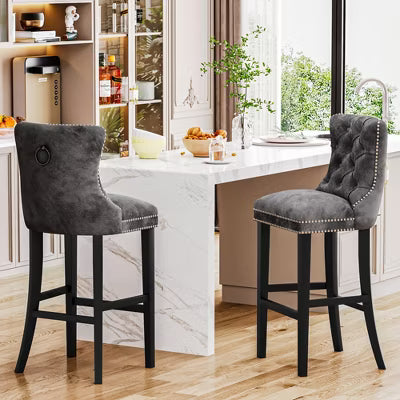 Hooseng Velvet Bar Stools Set of 2, 27.5" Tall Bar Stools, Breakfast Bar Chairs with Footrest and Back, Counter Bar Stools, for Dining Room, Kitchen