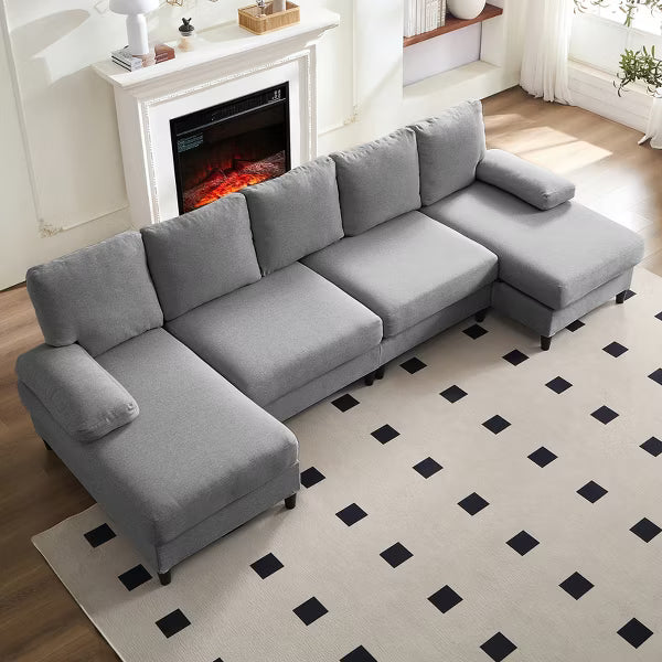 Mjkone U Shaped Sectional Sofa, 4-Seat Modular Sofa, Living Room Modern Couch with Chaise