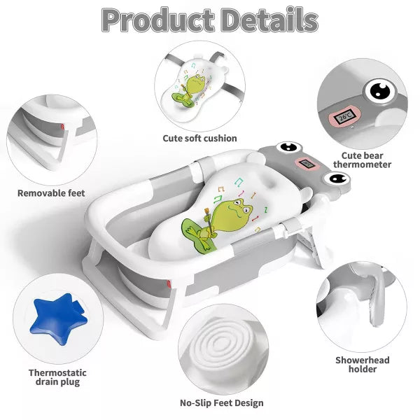 BabyBond Collapsible Baby Bathtub for Infants and Toddlers with Thermometer& 1 Soft Floating Cushion Portable Travel Baby Tub