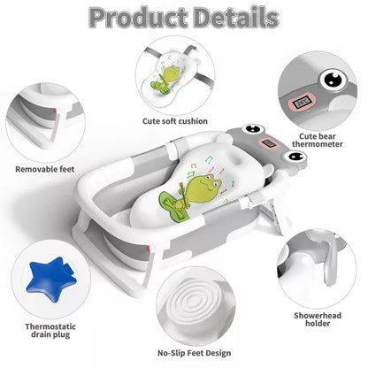 BabyBond Collapsible Baby Bathtub for Infants and Toddlers with Thermometer& 1 Soft Floating Cushion Portable Travel Baby Tub