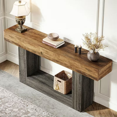 Resenkos Entryway Table, Console Sofa Table,63" Wood Console Table, Farmhouse 2-Tier Sofa Table Entryway Table,Rustic