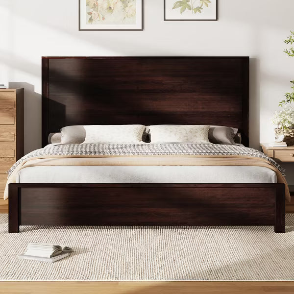 AMERLIFE Rustic Wood Bed Frame with 51.2" Spliced Headboard