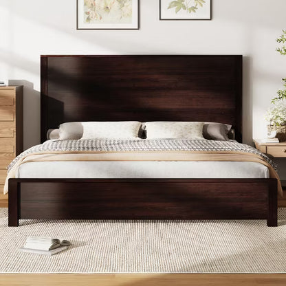 AMERLIFE Rustic Wood Bed Frame with 51.2" Spliced Headboard