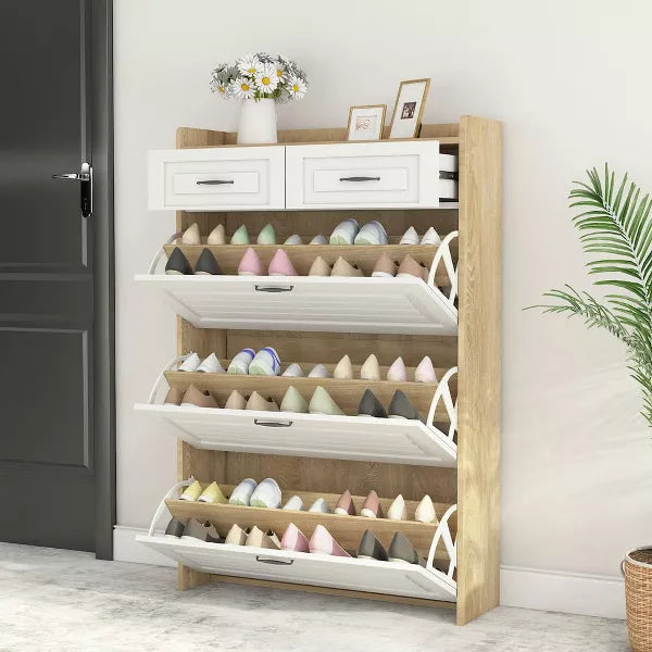 Resenkos Yardi Yard Shoe Cabinet with 3 Doors and 2 Drawers, 5-Drawers Dresser with Metal Handles, Large Space for Storage, 49.22 inch High Cabinet