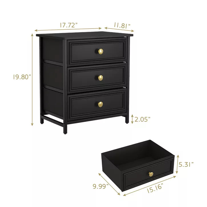 CIPACHO 2 Piece Black 20 Tall 3 Drawer Nightstand Set Ideal for Living Room to Organize Small Essentials and Brighten Your Space
