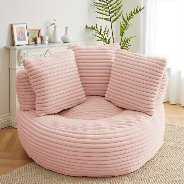 JOYRACER Oversized Corduroy Accent Bean Bag Sofa Chair with 3 Pillows, Lazy Lounge Barrel Chair, Cozy Floor Couch for Bedroom, Living Room & Reading