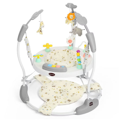 Kinder King Baby Activity Center Jumper, 360 Rotating Seat, 3-Level Adjustable Height, Interactive Toys, Removable Foot Mat, Gray
