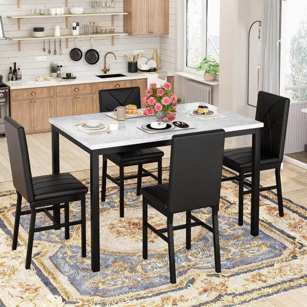 Hooseng Dining Table Set for 4,Faux Marble Small Dining Room Table Set for 4, Modern 5 Piece Dining Table Set for Kitchen and Dining,