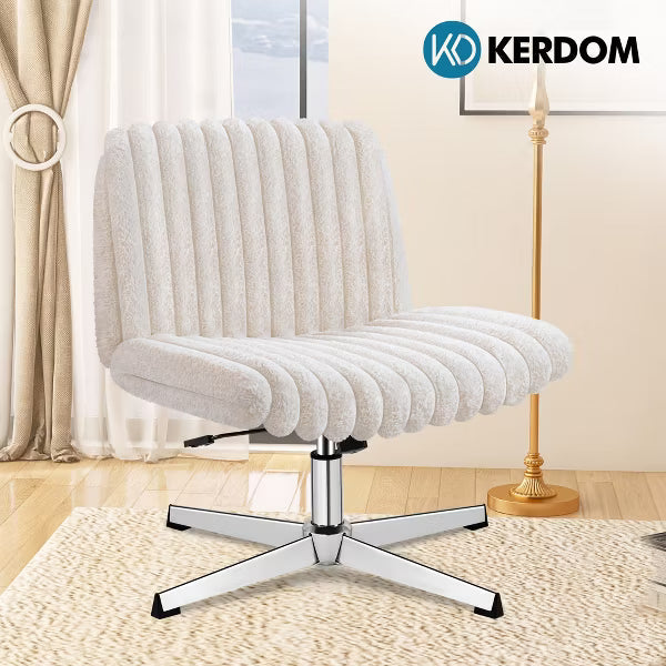 KERDOM Fluffy Fur Office Chair,Adjustable Swivel Desk Chair, Height Adjustable,Soft Comfy Seat,for Bedroom Vanity Home Office, No Wheels,Beige