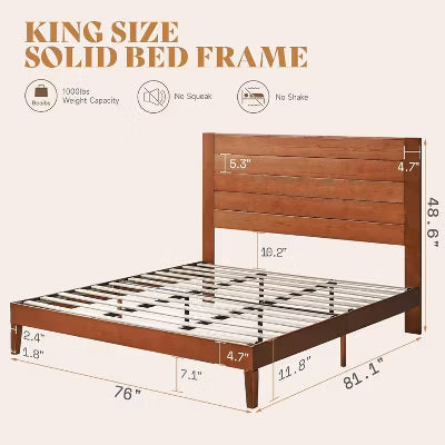 AMERLIFE Mid-Century Modern Platform Bed with 48" Headboard