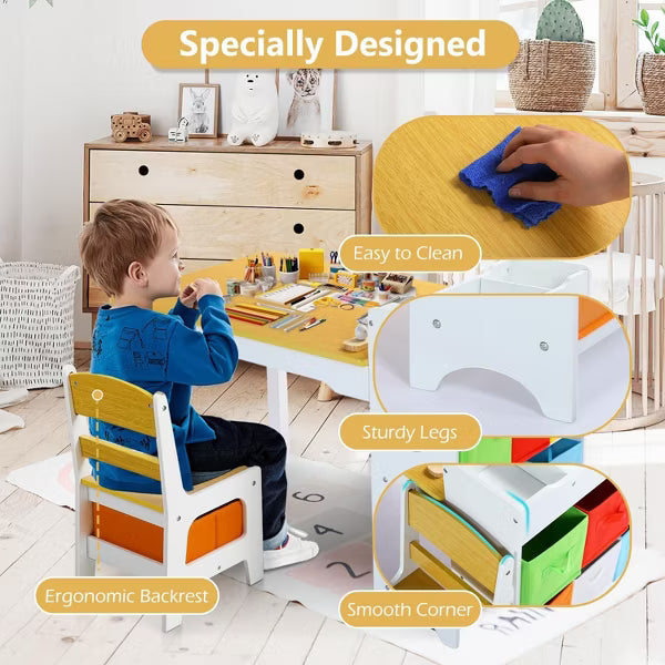 Kinder King Kids Table and Chair Set with Storage – Toddler Activity Desk with 8 Bins & Paper Roll for Drawing, Reading, Crafts & Snacks
