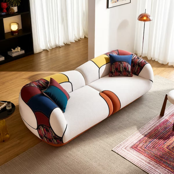 102" Oversized Modern Curved Upholstered Lounge Sofa, 4-Seater Cloud Sectional Couch with Plush Chenille Fabric and Bohemian Pillows for Living Room