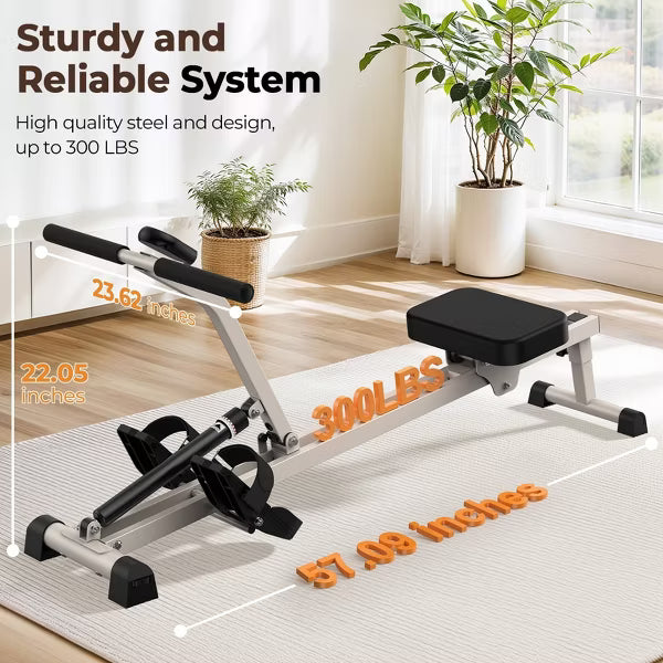 Rowing Machine Rower Exercise for Home Cardio Workouts, Hydraulic Rower With 12 Adjustable Resistance