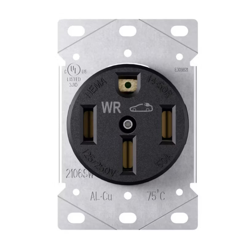 ELEGRP EV outlet, EV Charging 50Amp 125/250V Receptacle Flush Mounting Power Outlet, Heavy Duty Range Receptacle, Grounding, UL Listed, 1 Pack