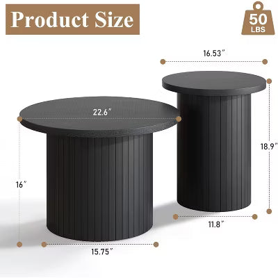 AMERLIFE Rustic Nesting Coffee Table Set, Round Wood Finish Side Tables for Living Room