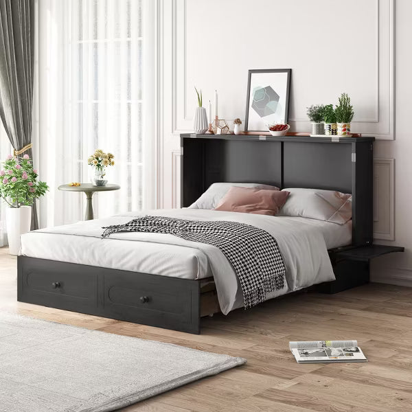 Mjkone Murphy Bed,Cube Foldable Cabinet Bed with Charging Station