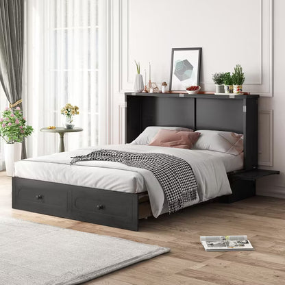 Mjkone Murphy Bed,Cube Foldable Cabinet Bed with Charging Station