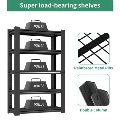 Munora - 72"H 5-Tier Heavy Duty Garage Shelving - Adjustable Storage for Warehouse/Basement - 16"D x 35"W - Black