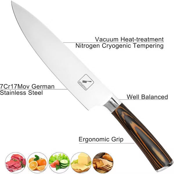 Chef Knife- imarku 8 Inch Chef's Knives Japanese SUS440A Stainless Steel Sharp Knife, Kitchen Knife with Ergonomic Handle, Orange, Fathers Day gifts