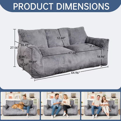 Hooseng 65" Faux Fur Loveseat Sofa, Oversized Lounge Couch for Adults, Fluffy Lazy Sofa with Memory Foam Filler, Big Comfy for Living Room, Bedroom