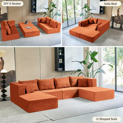 JOYRACER 140" Oversized Modular Sectional Sofa, 6-Piece Convertible U-Shaped Couch with Memory Foam, Comfy 6-Seater Modern Sofa for Living Room