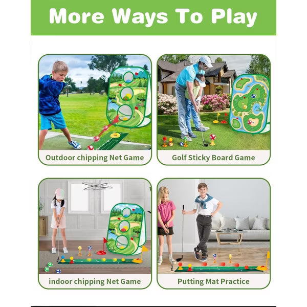 TITQWOP 4-in-1 Sticky Golf Games Set for Kids&Adults – Golf Putting Mat,Chipping Net,Cornhole Board&Retractable Club,Indoor/Outdoor Practice Toy